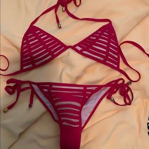 Red and tan swimsuit!